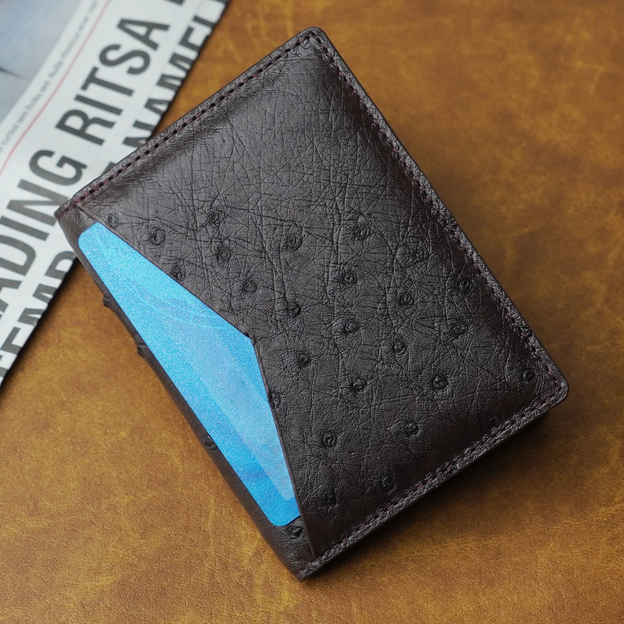 Brown Double Side Ostrich Leather Credit Card Holder | RFID Blocking | CARDOS-03