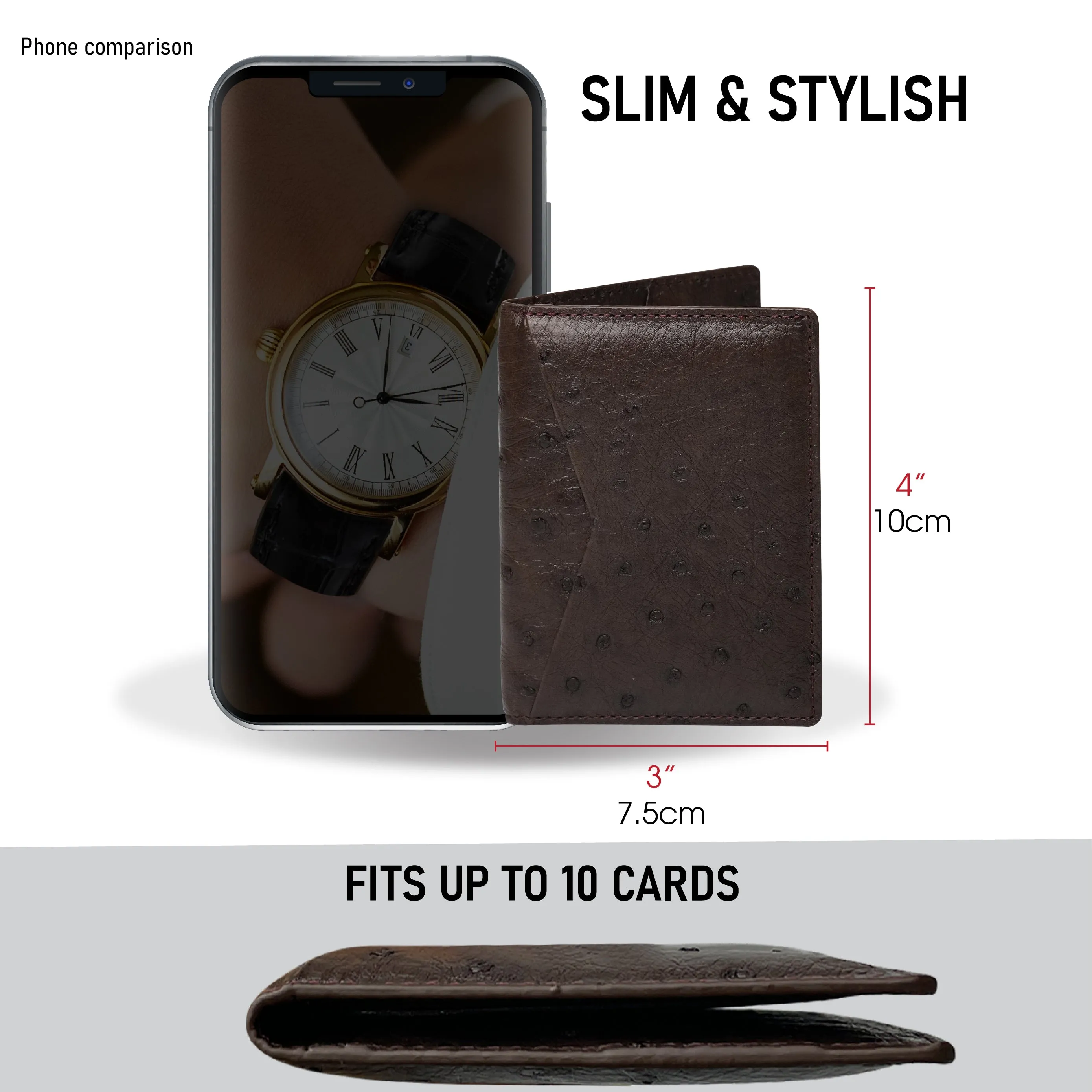 Brown Double Side Ostrich Leather Credit Card Holder | RFID Blocking | CARDOS-03