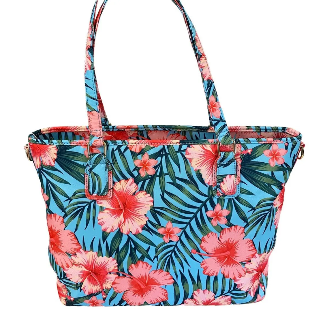 CALOUNDRA - Women's Pink and Blue Flower Tote Bag