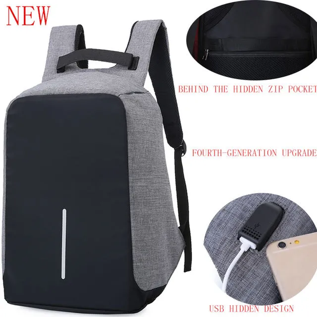 Canvas USB Backpack Laptop Anti-Theft Bag