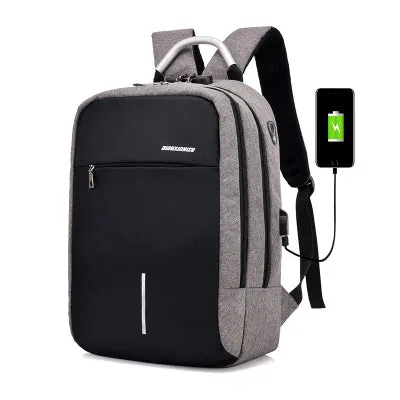 Canvas USB Backpack Laptop Anti-Theft Bag