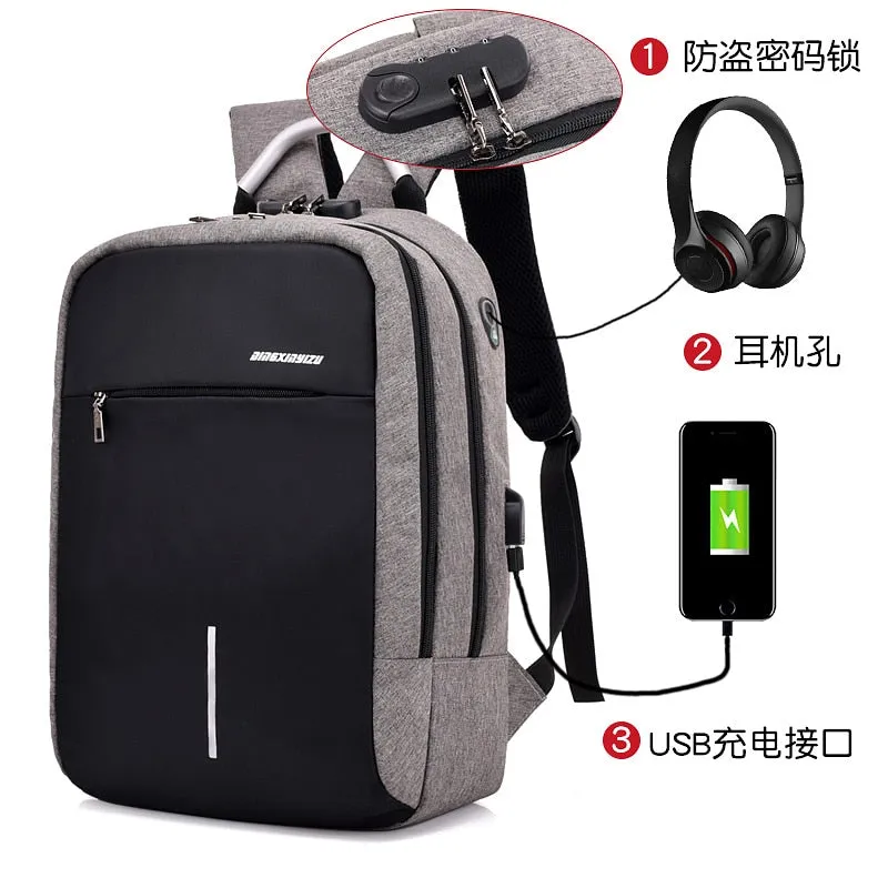 Canvas USB Backpack Laptop Anti-Theft Bag