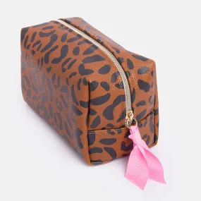 Caroline Gardner - Tan Leopard Cube Cosmetic Bag