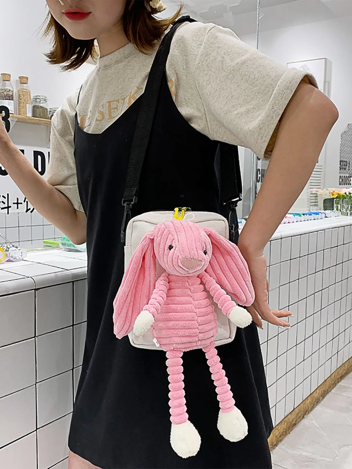 Cartoon Rabbit Decor Crossbody Bag