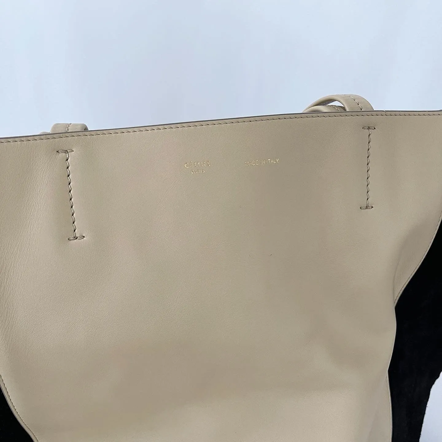 CELINE Beige Leather and Black Suede Horizontal Phantom Cabas Tote Bag