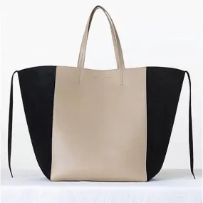 CELINE Beige Leather and Black Suede Horizontal Phantom Cabas Tote Bag