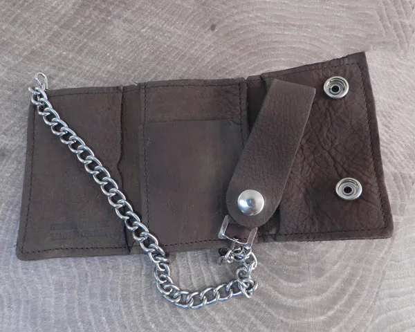 Chain Wallet Brown Trifold Leather Biker Soft