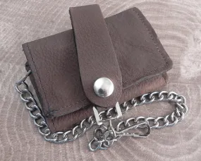 Chain Wallet Brown Trifold Leather Biker Soft