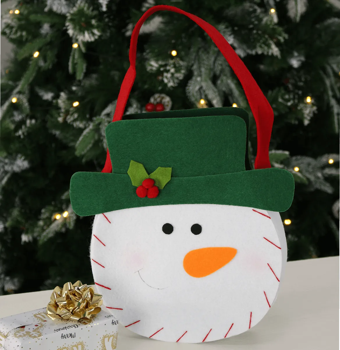 Christmas Snowman Head Felt Gift Hand Bag Decoration