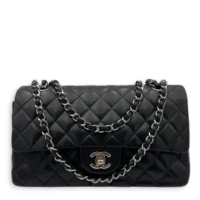 Classic Medium Black Crossbody Bag in Lambskin, Silver hardware