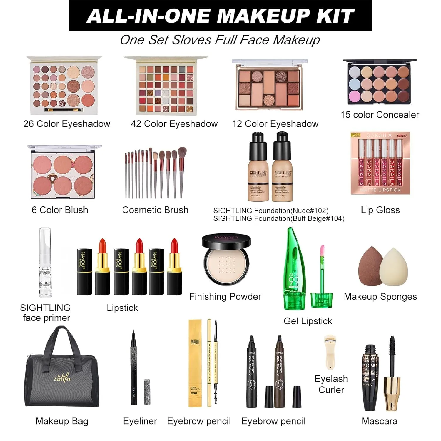 Complete Ultimate Makeup Essentials Kit for Women - Travel Set with Foundation, Eyeshadow & More