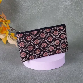 Cotton Purse Black with Brown Flower Design.