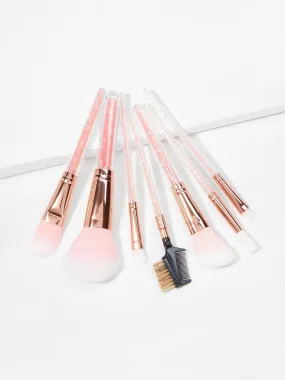 Crystal Handle Makeup Brush With Metallic Bag