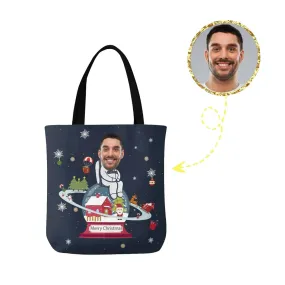 Custom Face Christmas Crystal Ball Canvas Tote Bag