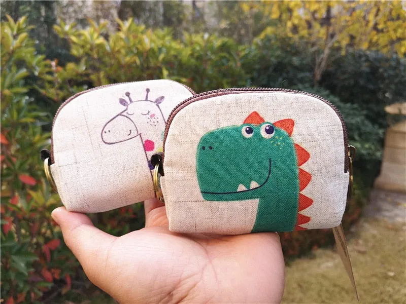 Cute Dinosaur Canvas Coin Purse Shell Wallet Bag