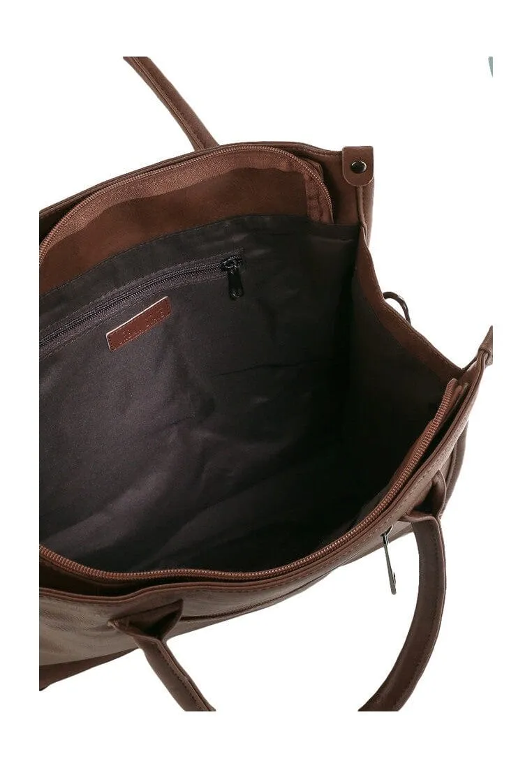 Distressed Leather Commuter Tote Bag - Camel