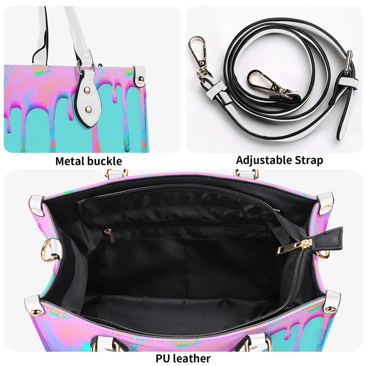 DRIP Pink,Turquoise & Turquoise Multiple Sizes Upgraded Luxury Women PU Leather Handbag