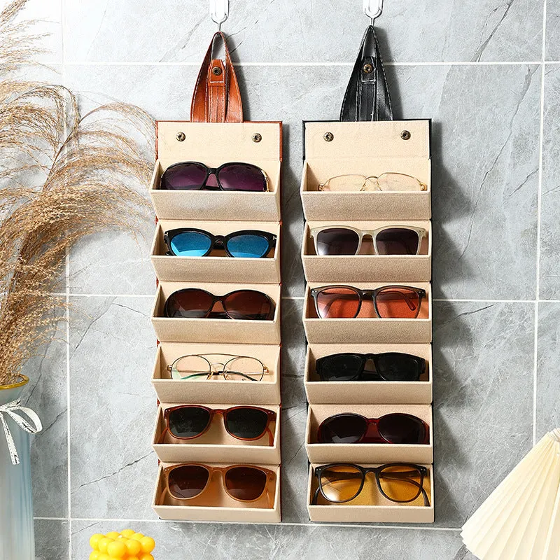 Explosive multi-grid portable storage glasses box sunglasses bag myopia glasses bag foldable leather button buckle