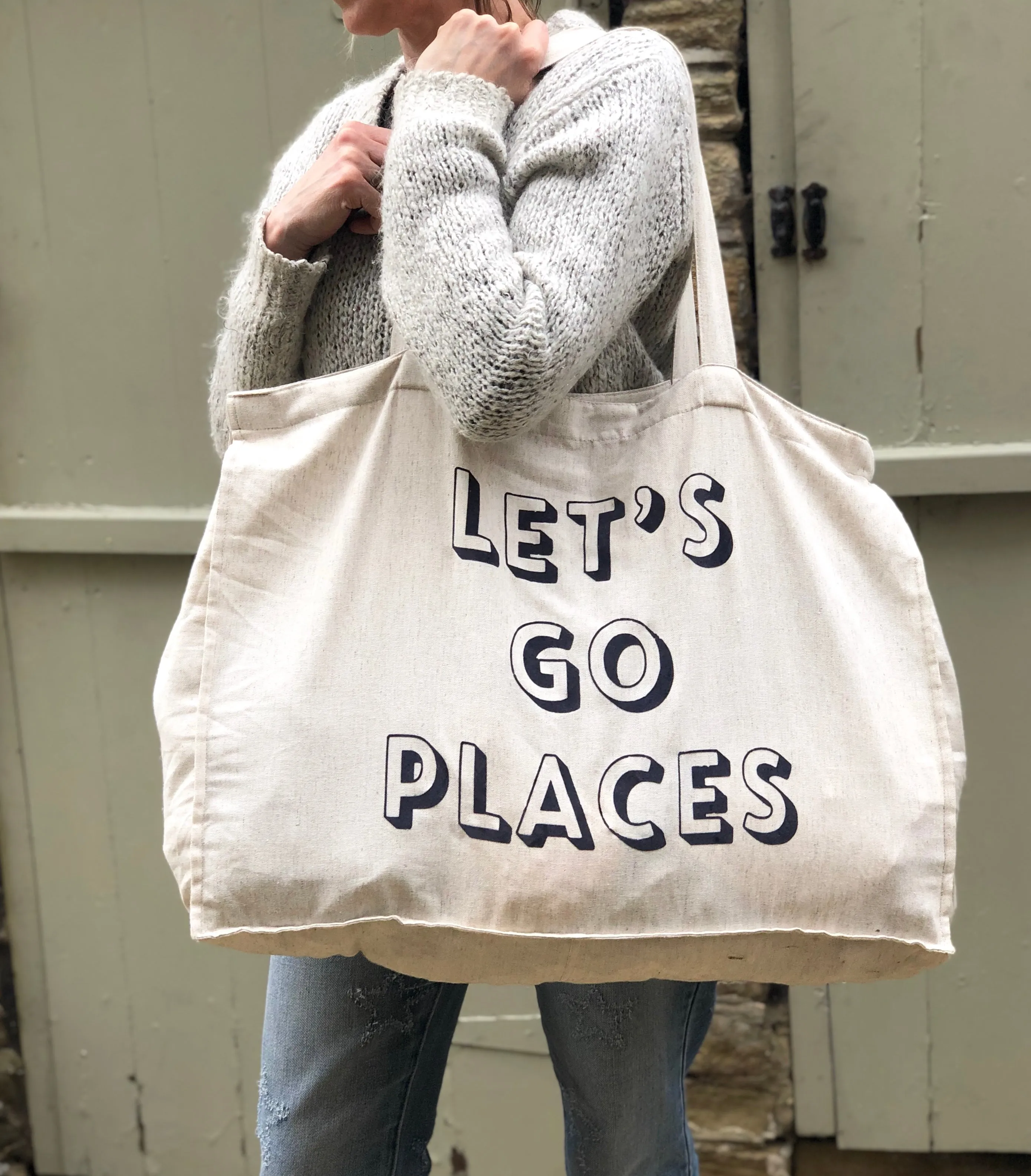 Extra Large 'Let's Go Places' Linen Bag