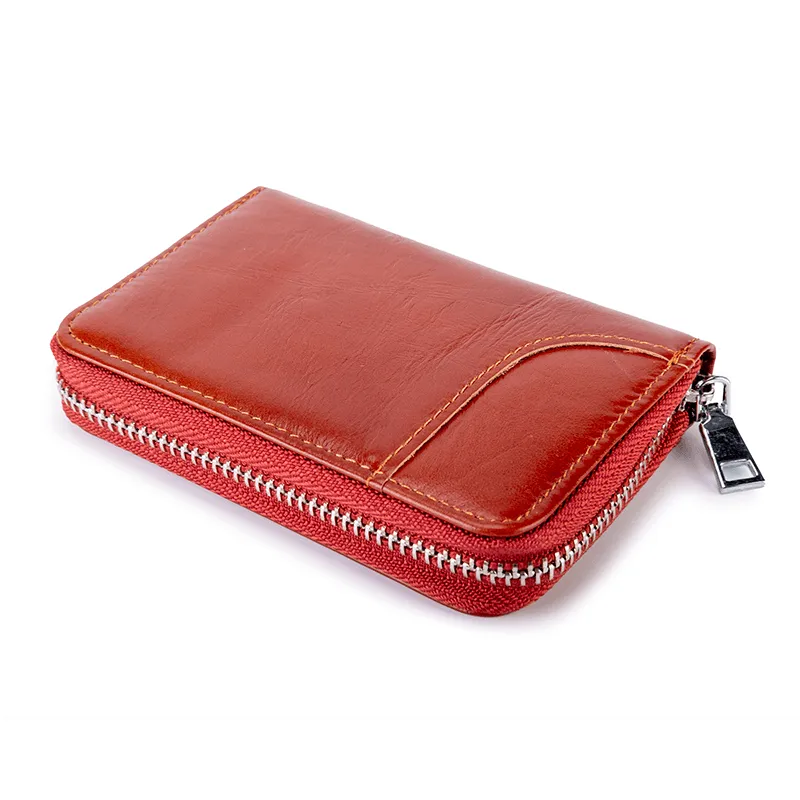 Fabufabu RFID Zip cowhide Card Holder Wallet