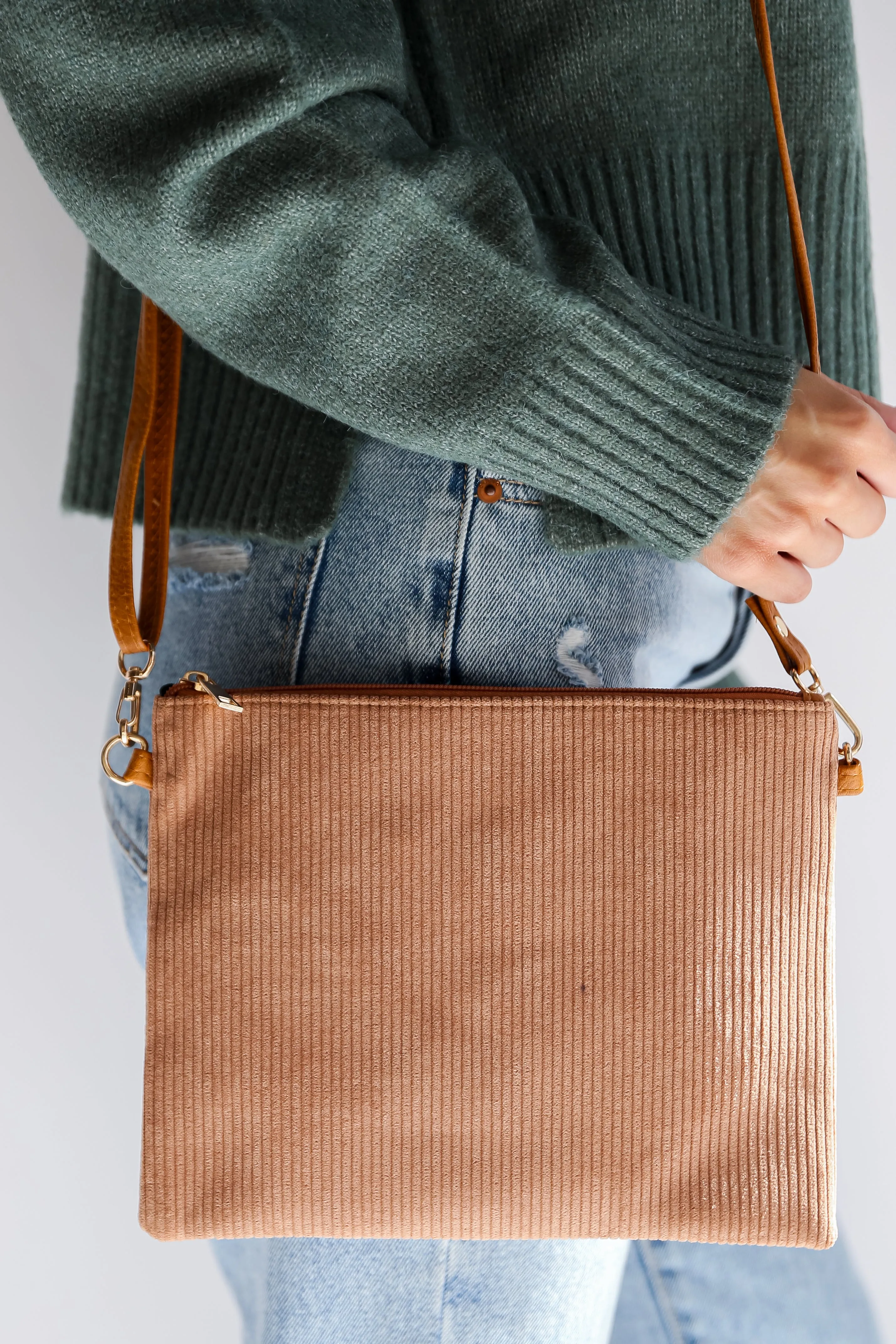 FINAL SALE - Unbelievably Cute Camel Corduroy Crossbody Bag