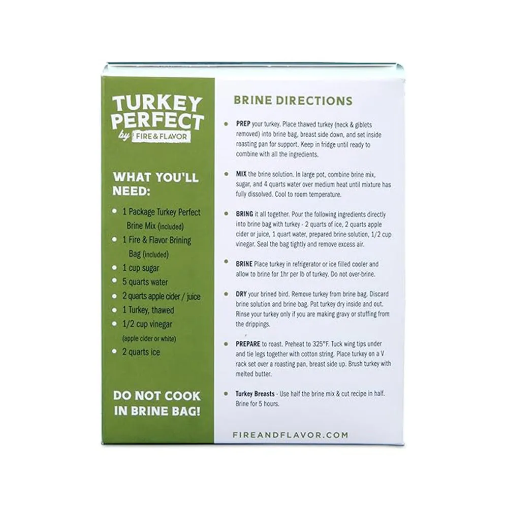 Fire & Flavor Turkey Perfect All-Natural Apple Sage Brine & Bag Kit 12 Oz