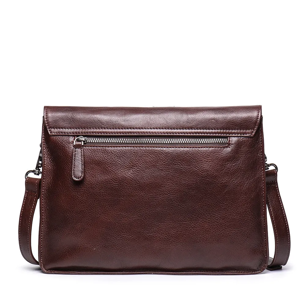 Full Grain Leather Messenger Bag Vintage Leather Shoulder Bag Casual Crossbody Bag