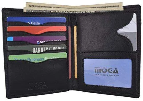 Genuine Leather Large Hipster Bifold Credit Card ID Holder Wallet for Men by Moga