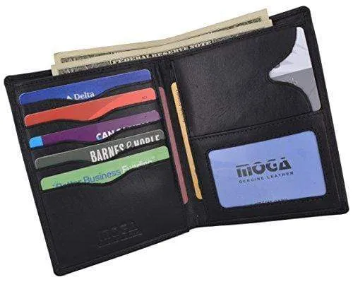 Genuine Leather Large Hipster Bifold Credit Card ID Holder Wallet for Men by Moga