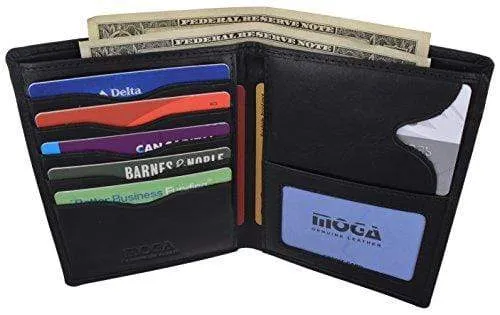 Genuine Leather Large Hipster Bifold Credit Card ID Holder Wallet for Men by Moga