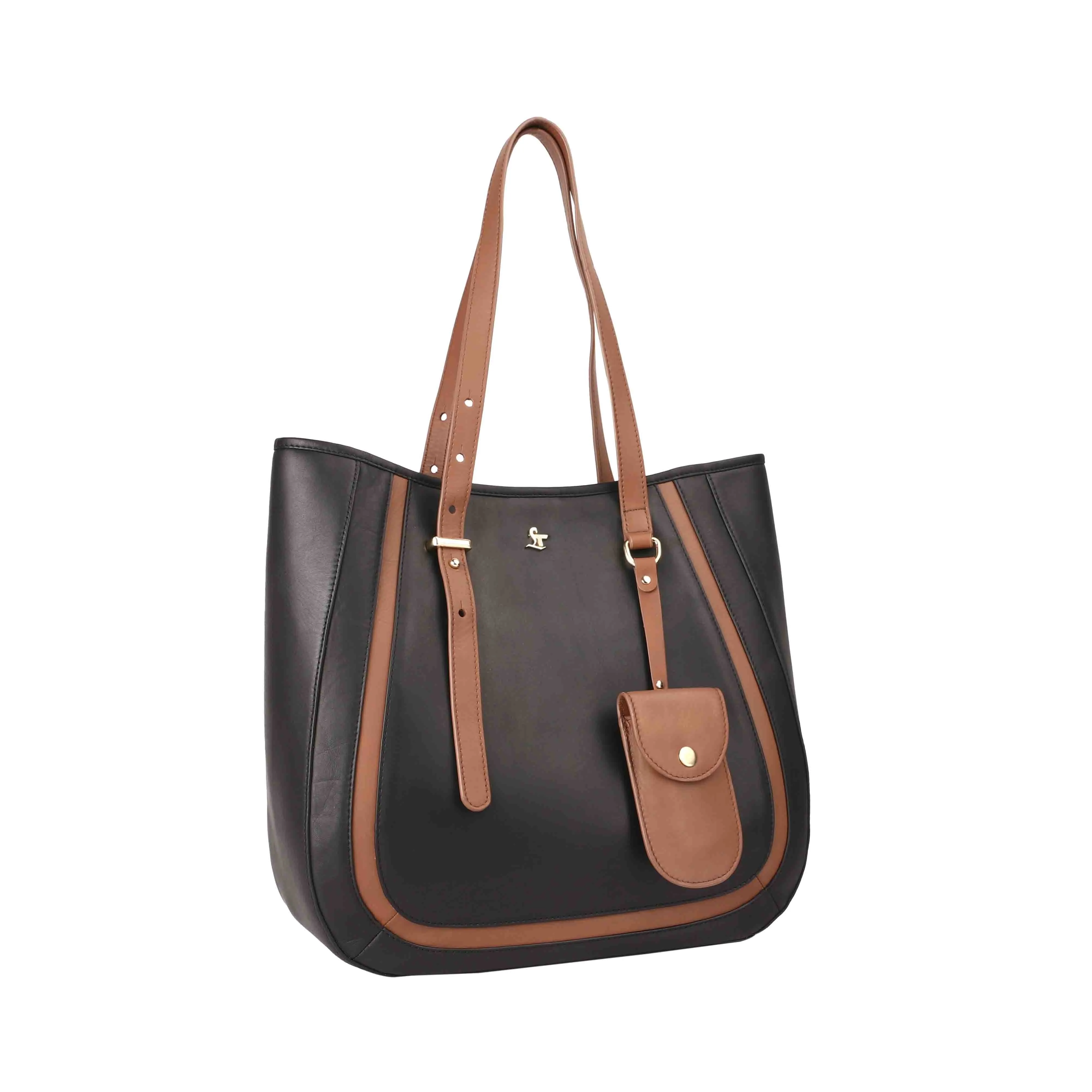 Georgia Collection | Genuine Leather Tote Bags For Women | Leather Handbags | Ideal For Office, College & Travel | Colour - Blue, Black, Brown, Tan