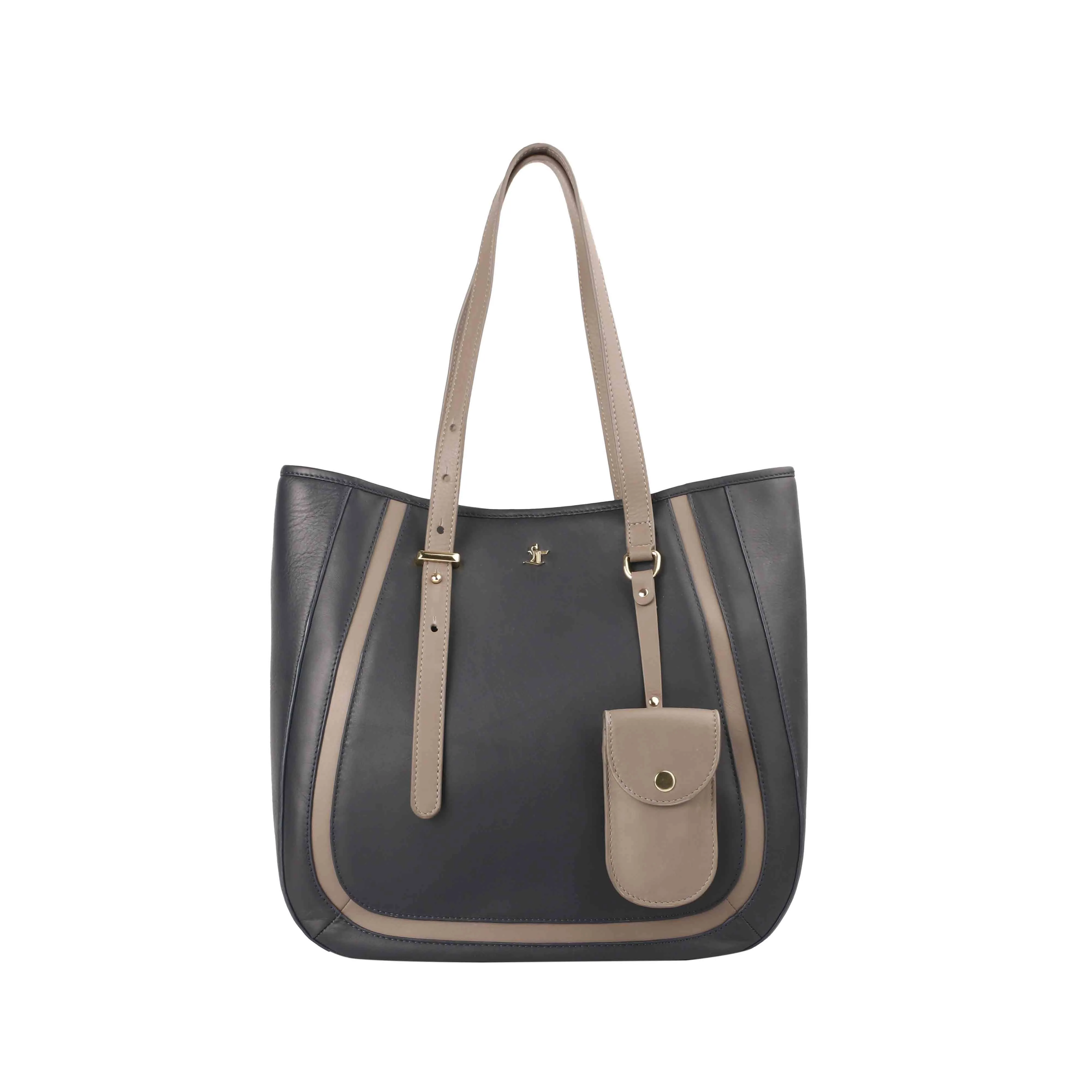 Georgia Collection | Genuine Leather Tote Bags For Women | Leather Handbags | Ideal For Office, College & Travel | Colour - Blue, Black, Brown, Tan