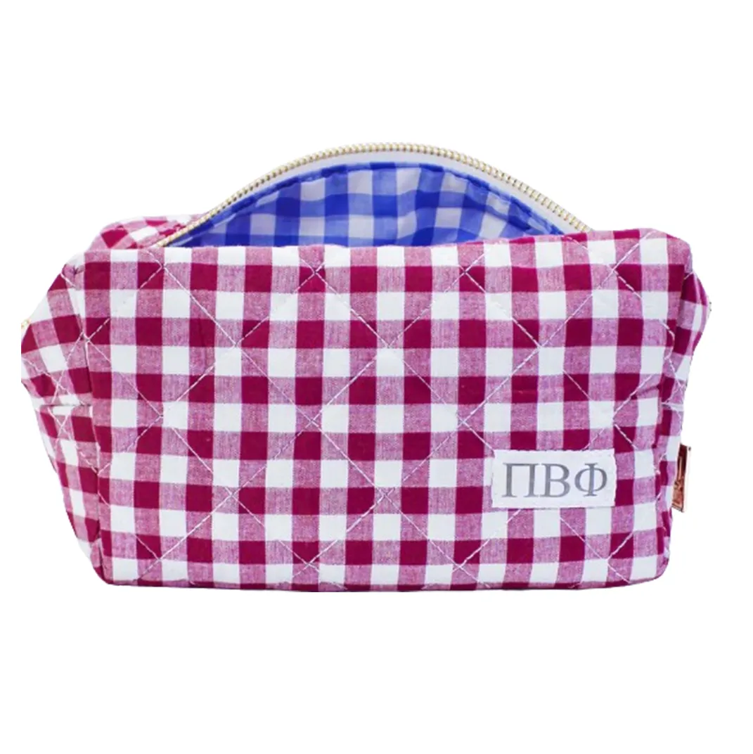 Gingham Quilted Makeup Bag