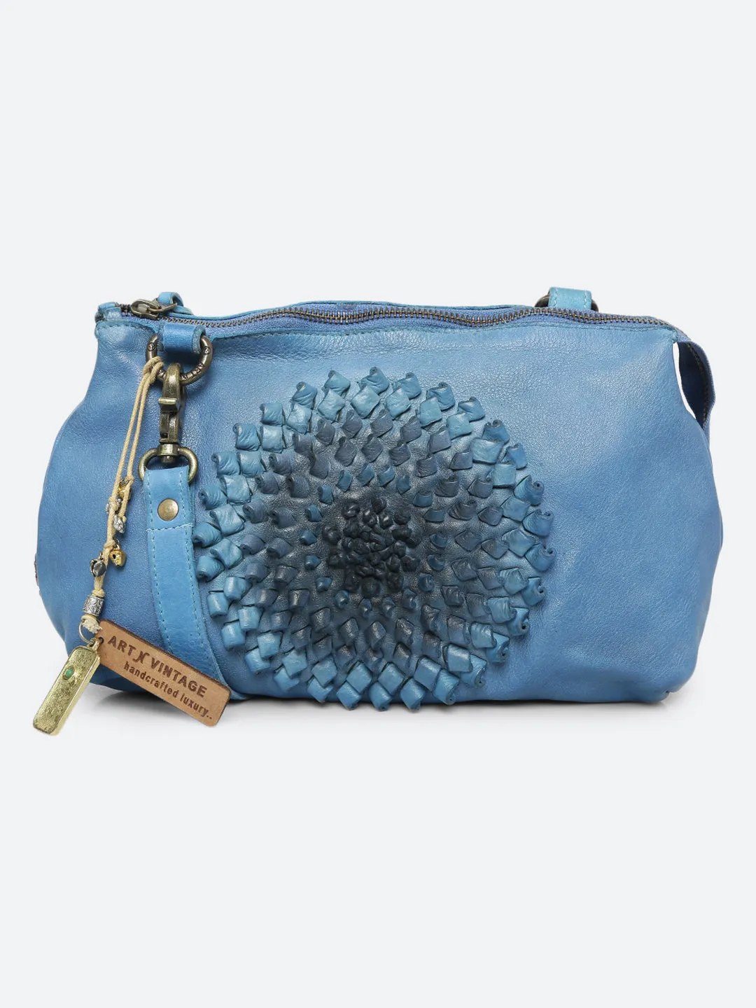 Glory: Blue Crossbody Sling Bag With Ombre 3D Flower