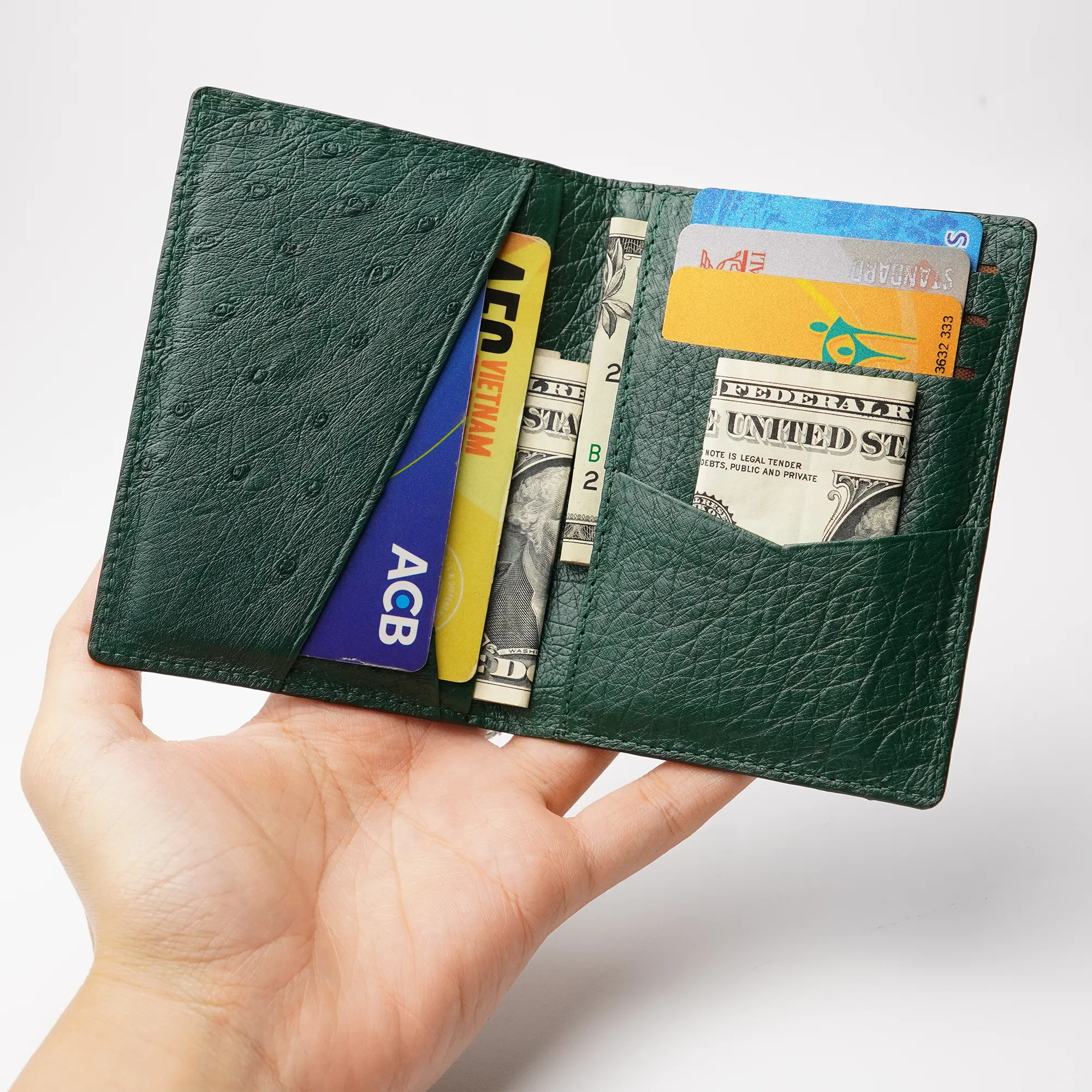 Green Double Side Ostrich Leather Credit Card Holder | RFID Blocking | CARDOS-08