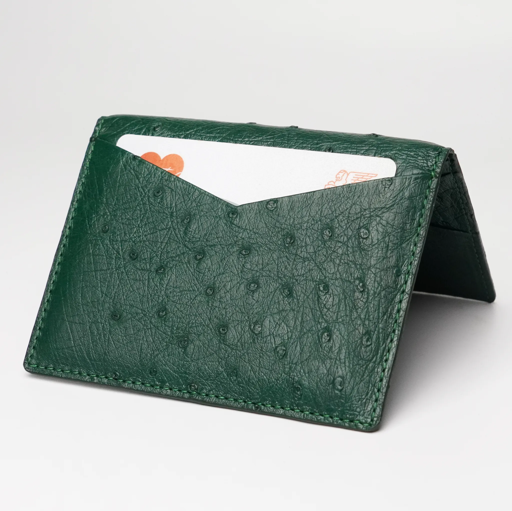 Green Double Side Ostrich Leather Credit Card Holder | RFID Blocking | CARDOS-08