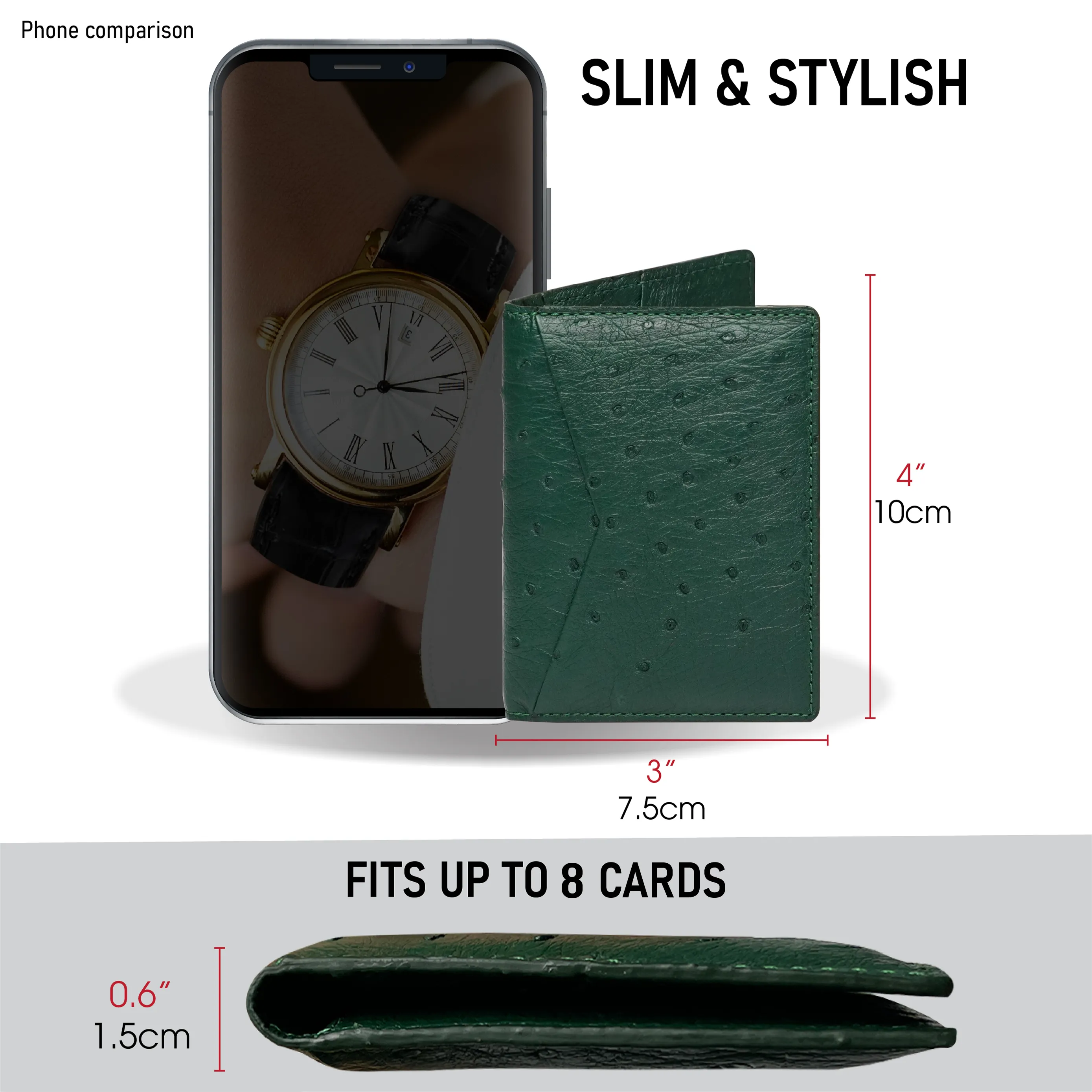 Green Double Side Ostrich Leather Credit Card Holder | RFID Blocking | CARDOS-08