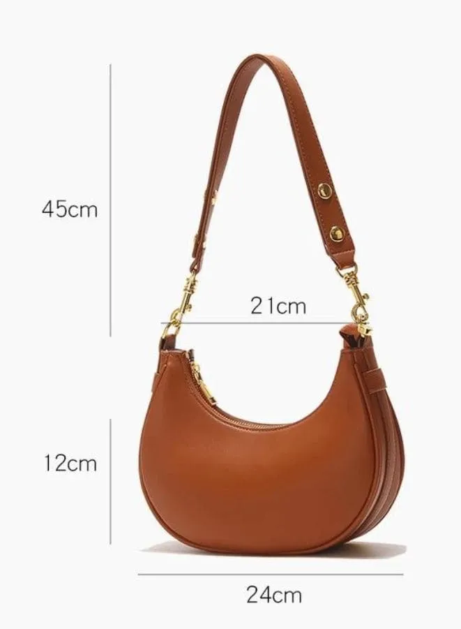 Half Moon Shape Leather Shoulder Bag