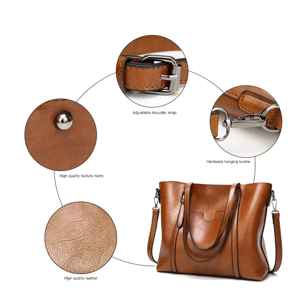 Handbag Shoulder Bags for Women Oil Wax Leather Handbag Tote Crossbody Women