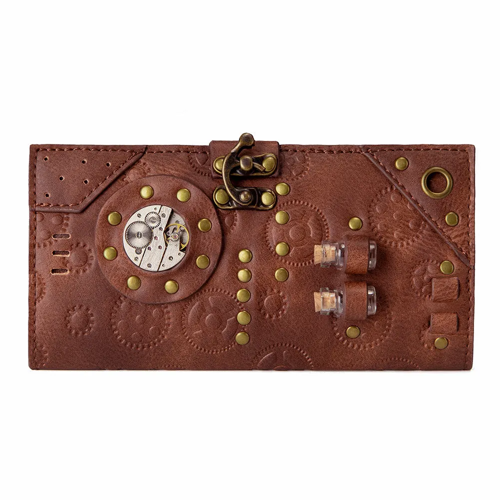 Handmade Vintage Steampunk Gear Leather Card Holder Purse