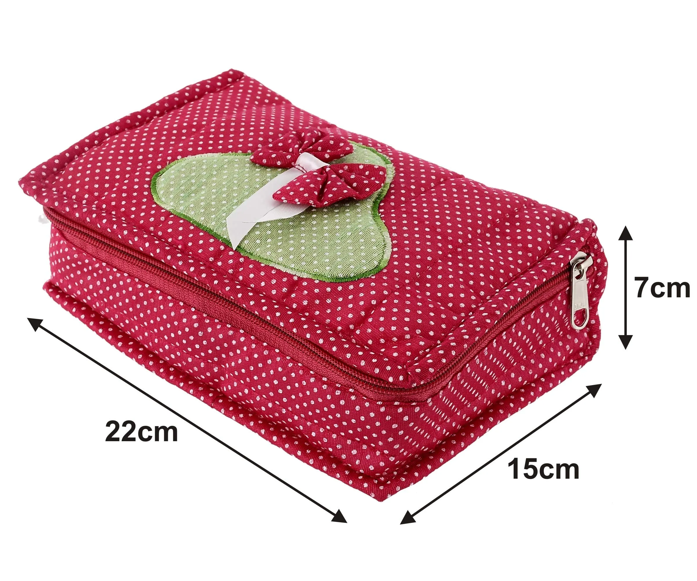 Heart Home Cotton Multipurpose 7 Pocket Dot Printed Jewellery Storage Bag Pouch/Travel Kit Organizer (Pink)-HHEART15419