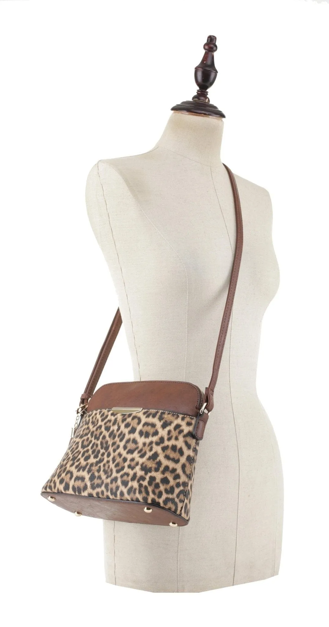 HY5314AL Leopard Front Pocket Dome Crossbody w/ Tassel