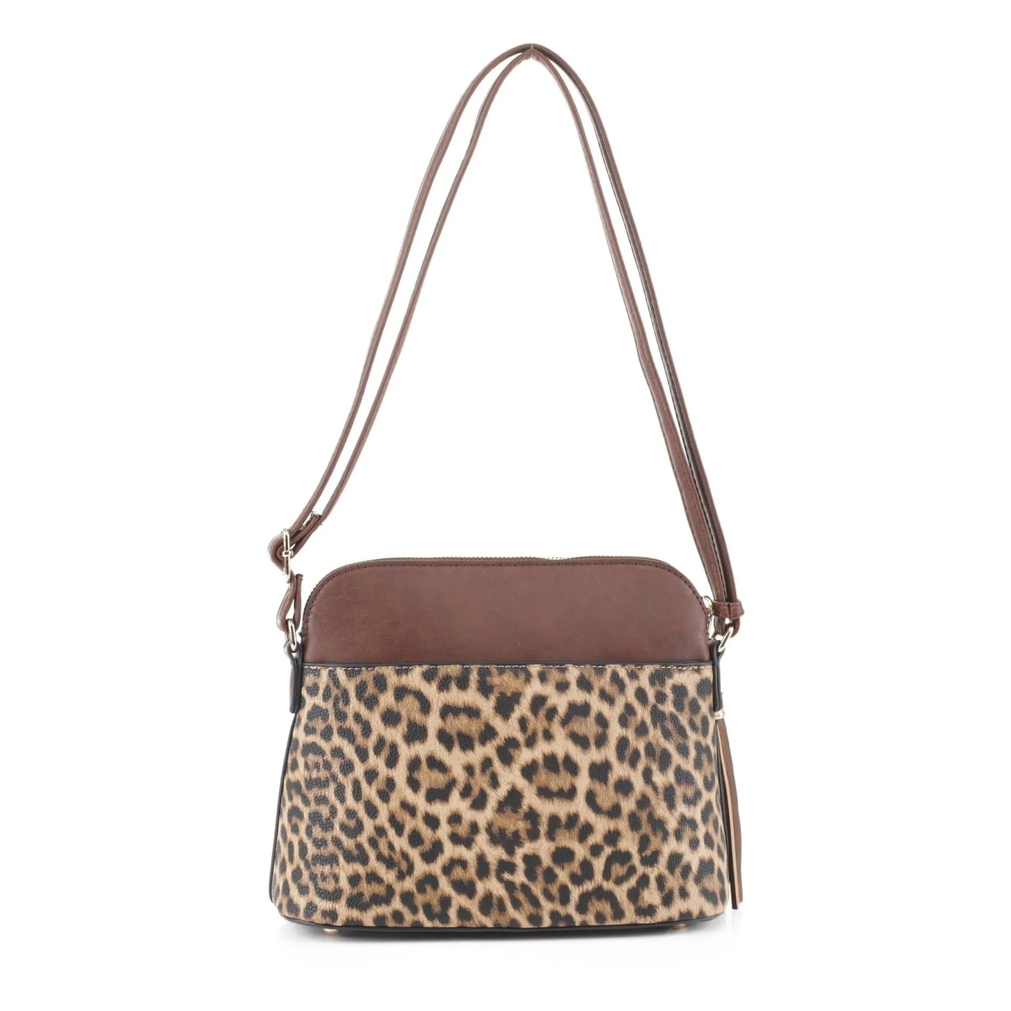 HY5314AL Leopard Front Pocket Dome Crossbody w/ Tassel