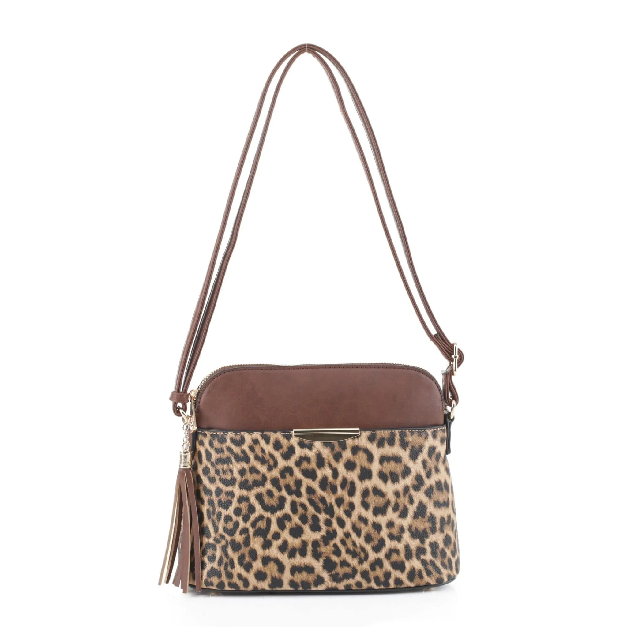 HY5314AL Leopard Front Pocket Dome Crossbody w/ Tassel