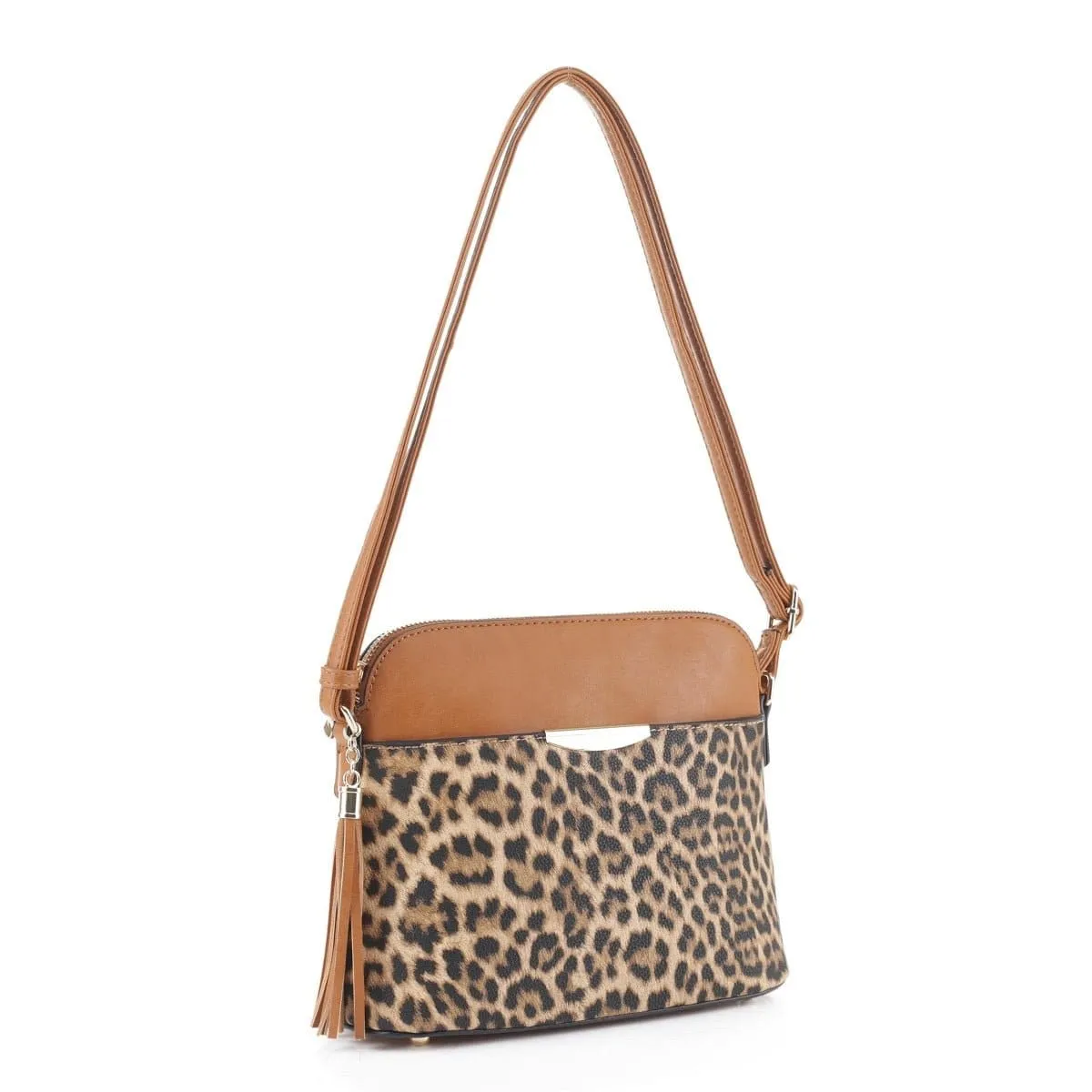 HY5314AL Leopard Front Pocket Dome Crossbody w/ Tassel