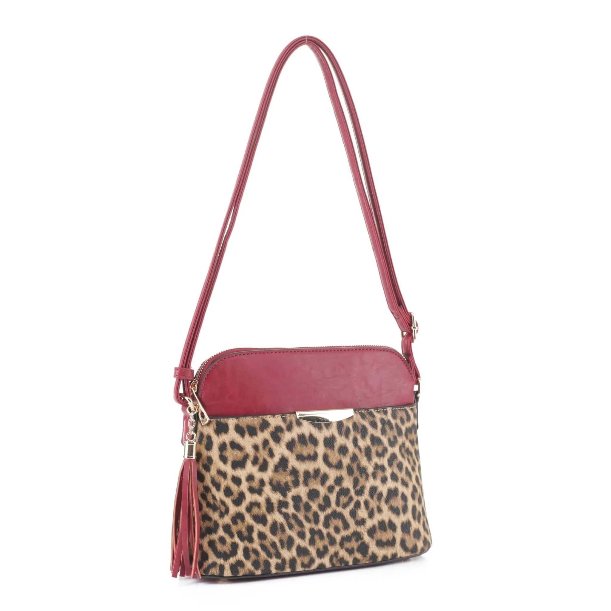 HY5314AL Leopard Front Pocket Dome Crossbody w/ Tassel