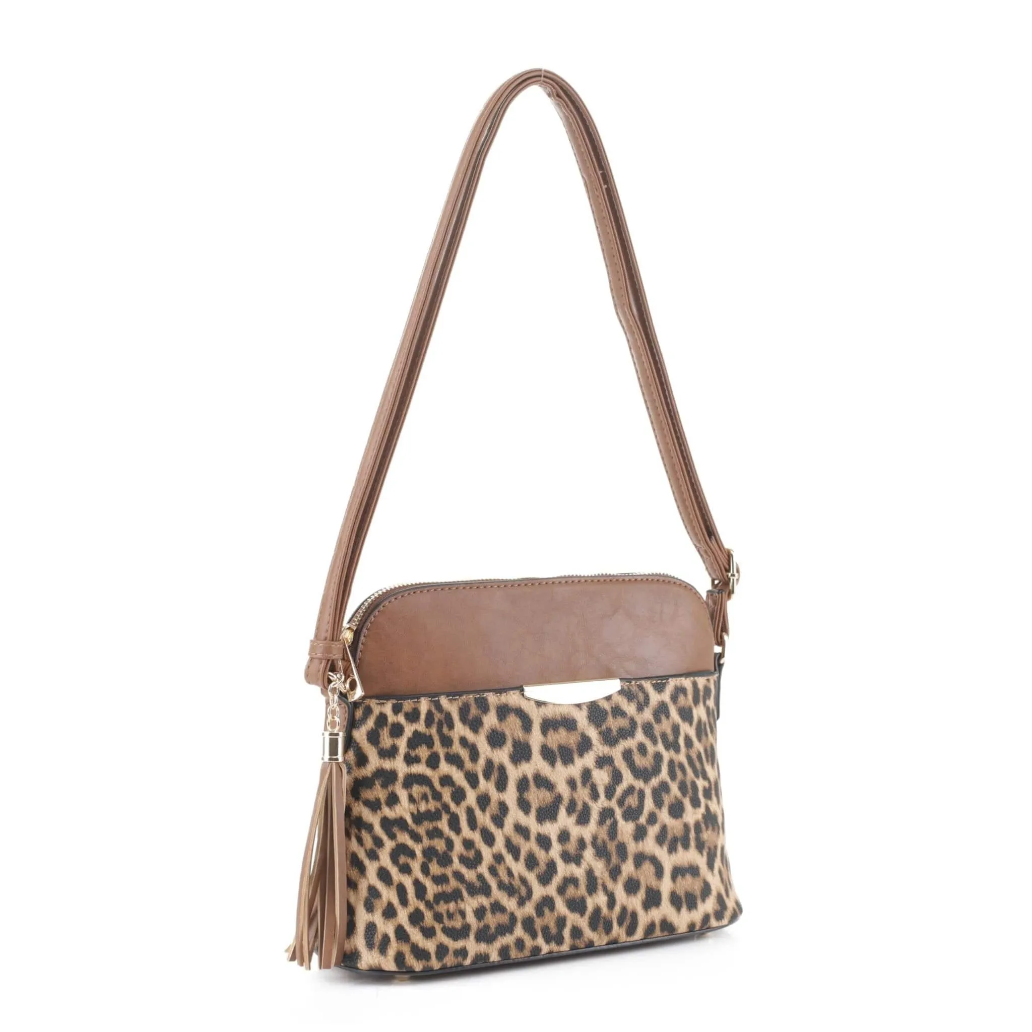 HY5314AL Leopard Front Pocket Dome Crossbody w/ Tassel