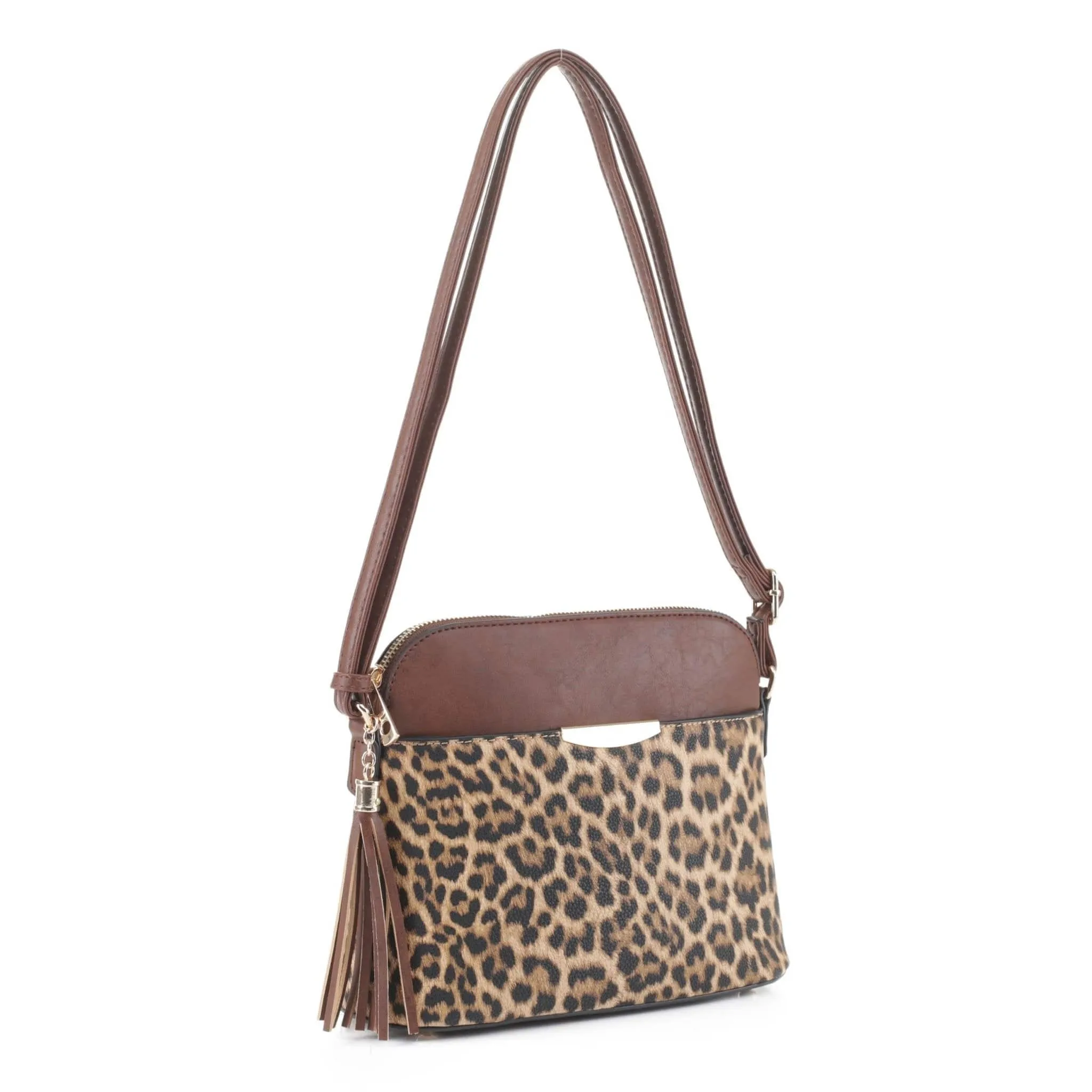 HY5314AL Leopard Front Pocket Dome Crossbody w/ Tassel