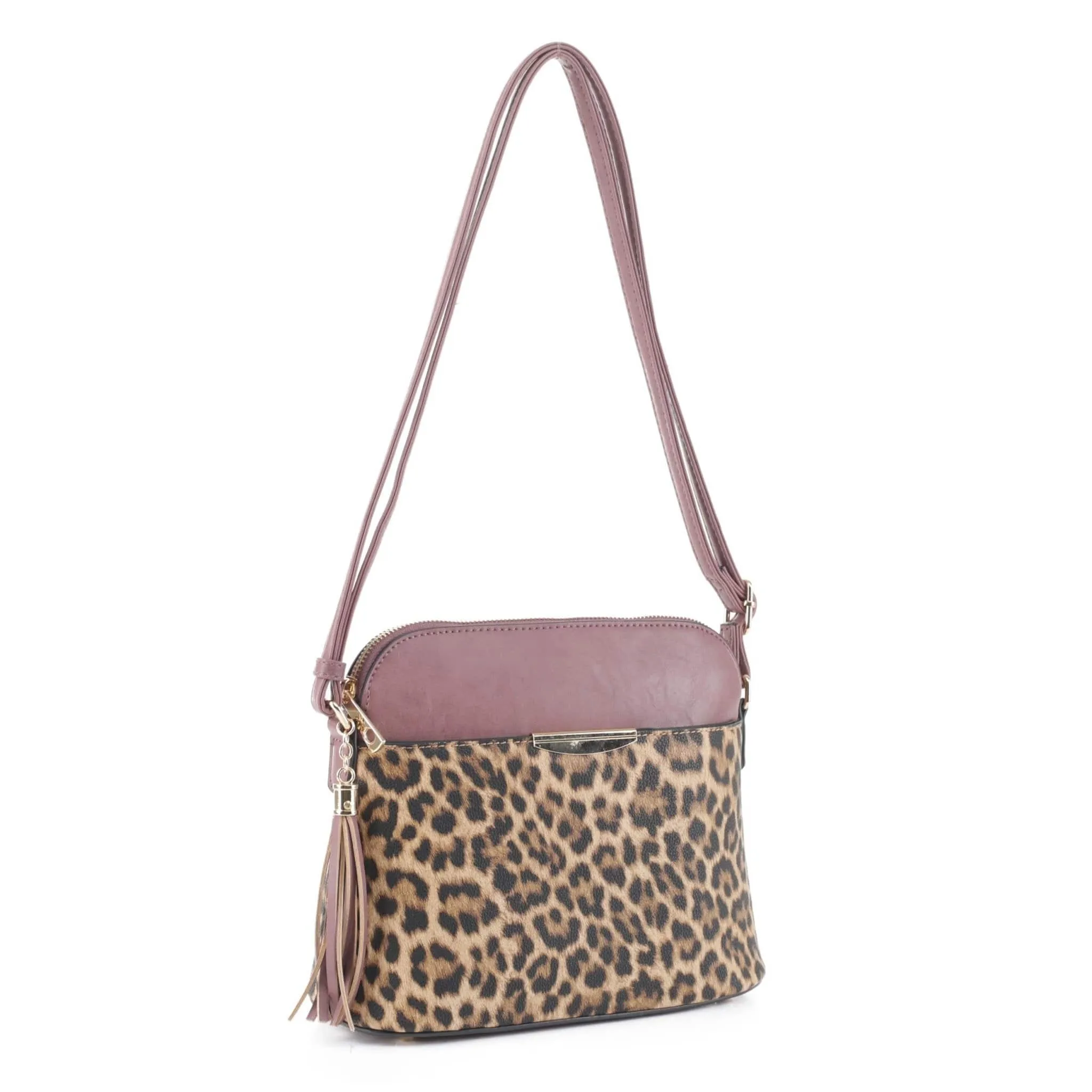 HY5314AL Leopard Front Pocket Dome Crossbody w/ Tassel