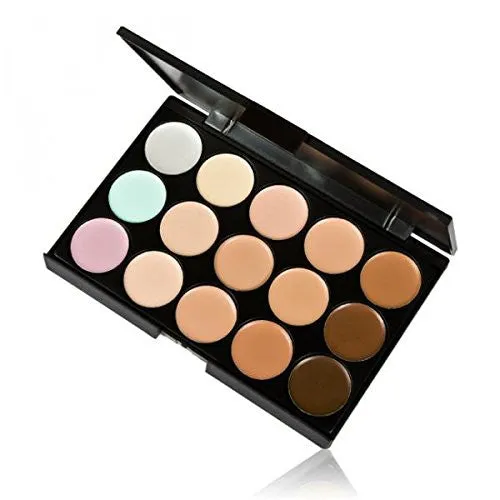 Imported 15-Colors Concealer Palette   10Pcs Eyebrow Power Makeup Brush Set White